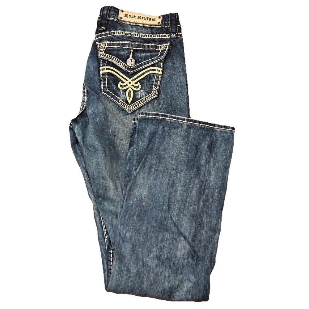 Womens 30x30 Blue Rock Revival Elaina Easy Boot Jeans Contrasting Stitching